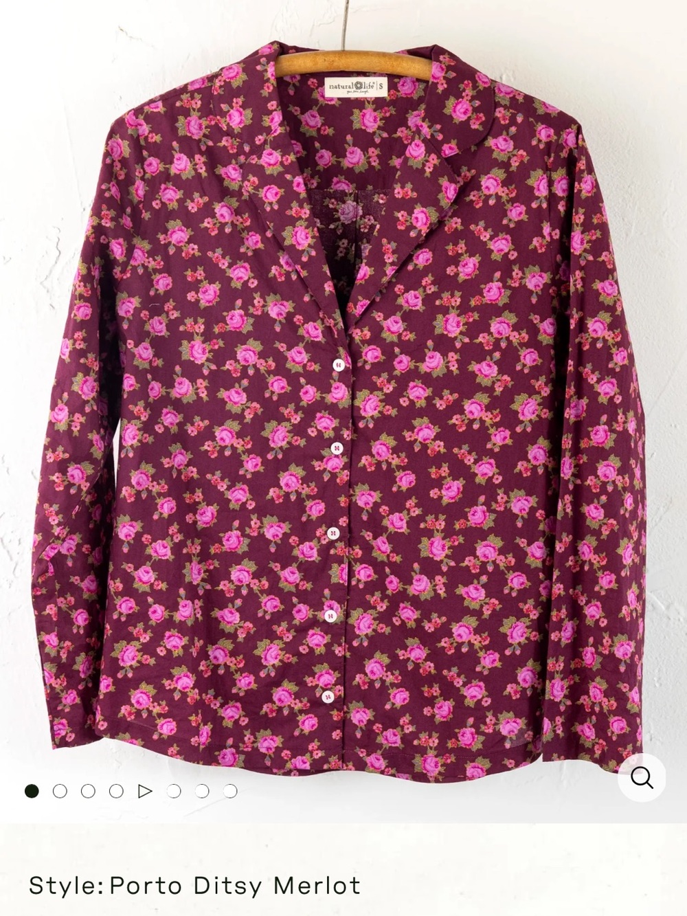 NATURAL LIFE Porto Ditsy Merlot Floral Button-Down SHIRT AND PANTS set NWT